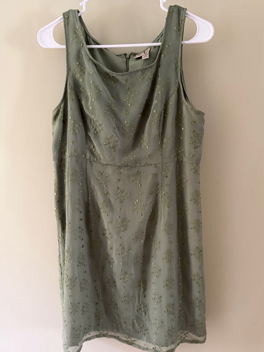 American Eagle Outfitters Vintage Sage Mesh Overlay Floral Embroidered Dress 10